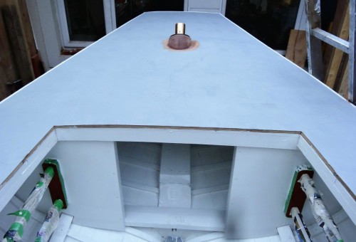 …..the after deck in primer showing the rudder head fitting.